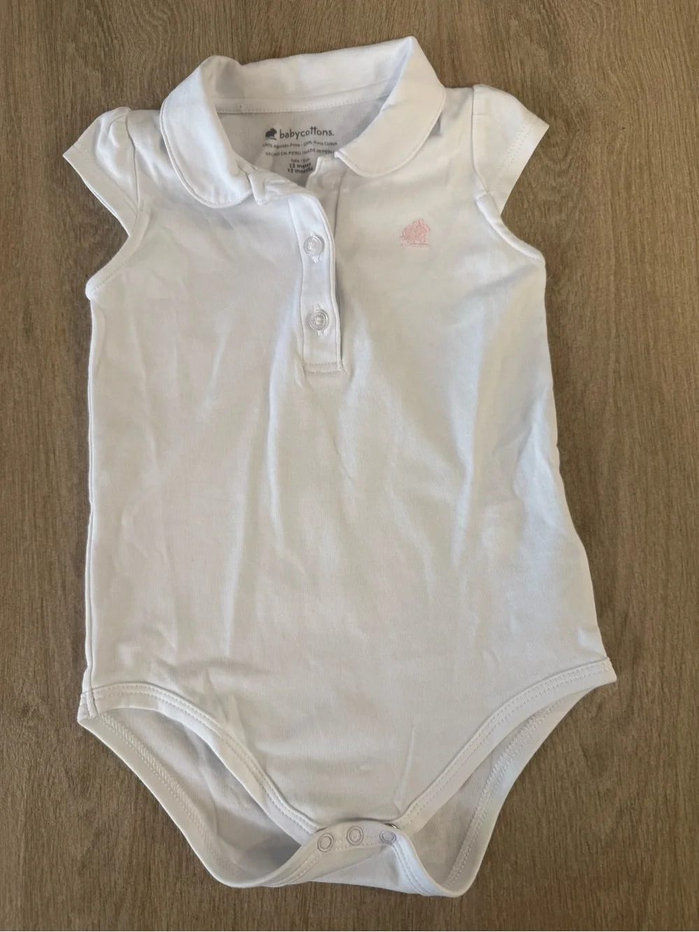 Babycottons White Pima Cotton Collared Bodysuit Bunny Logo Luxury Onesie 12M